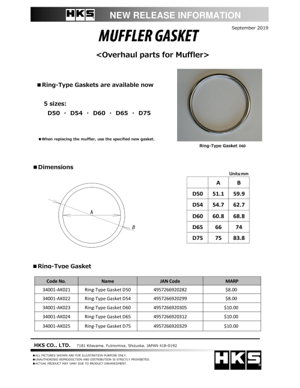 HKS Muffler Gasket 66mm ID 74mm OD For Cheap