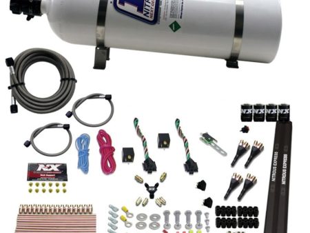 Nitrous Express 4 Cyl SX2 Nozzle Nitrous Kit (100-300HP x 2) w 15lb Bottle Fashion