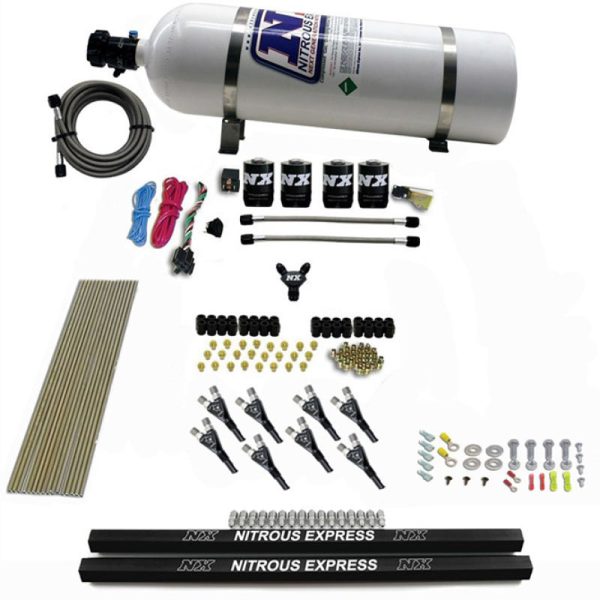 Nitrous Express Pro-Shk Gas 4 Solenoids Nitrous Kit (200-600HP) w Rails and 15lb Bottle For Cheap